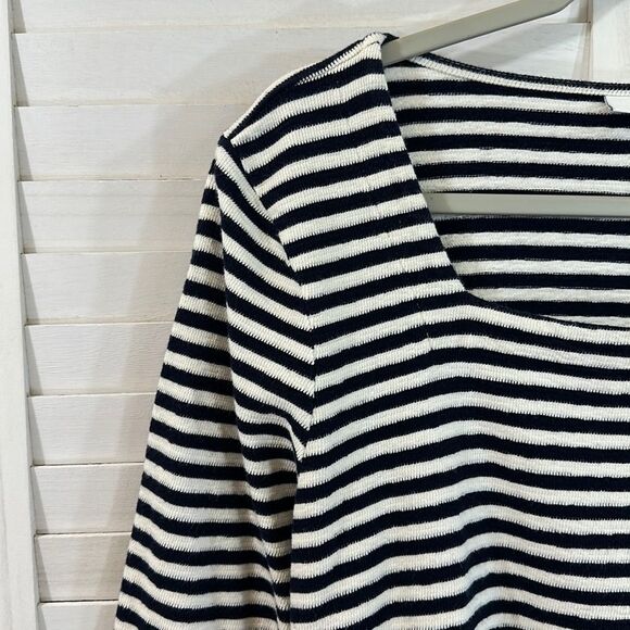 J Jill Top Size Large Cotton Nautical Striped Blue White - Picture 4 of 15